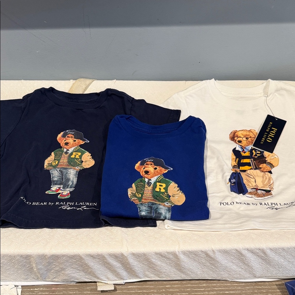 Classic Kids Polo Bear Tee Set — Navy, Royal Blue & White